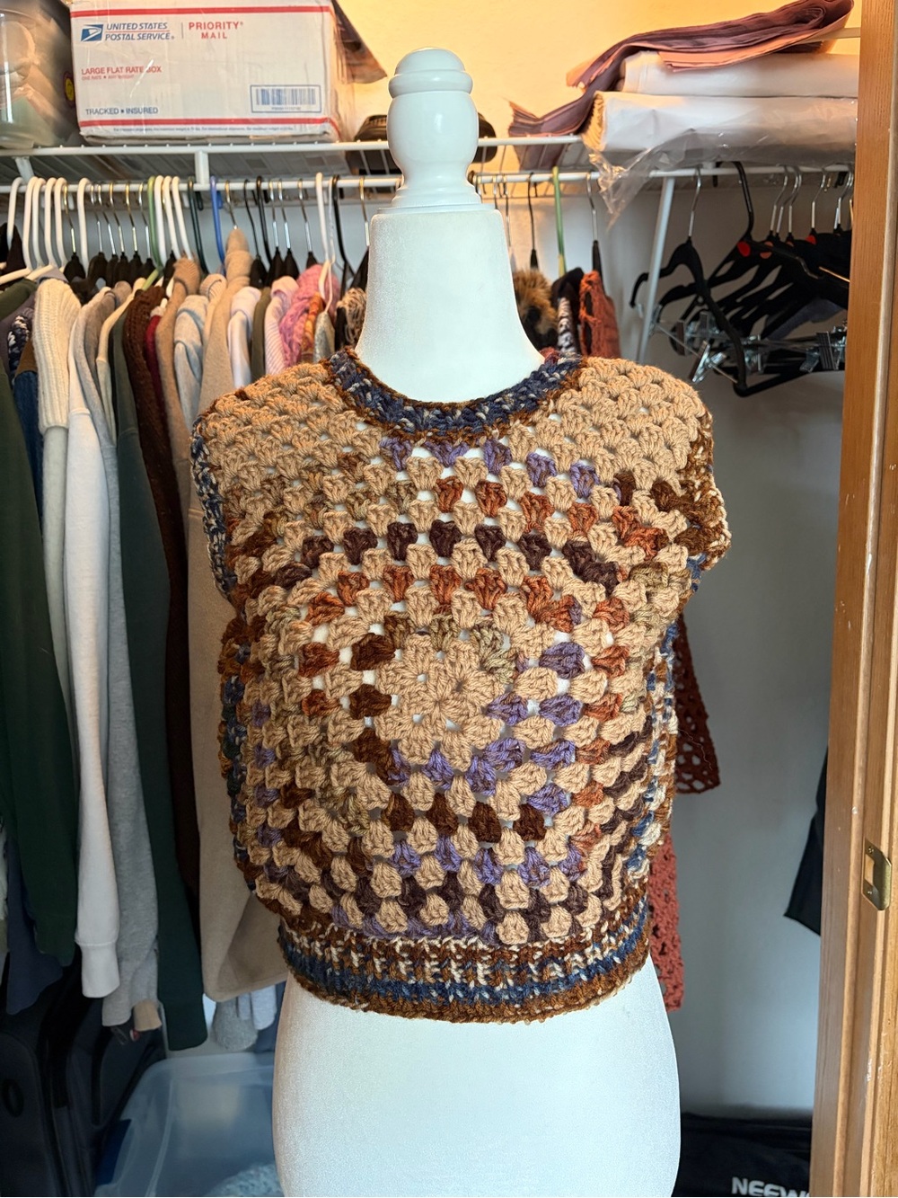 Crochet granny square vest